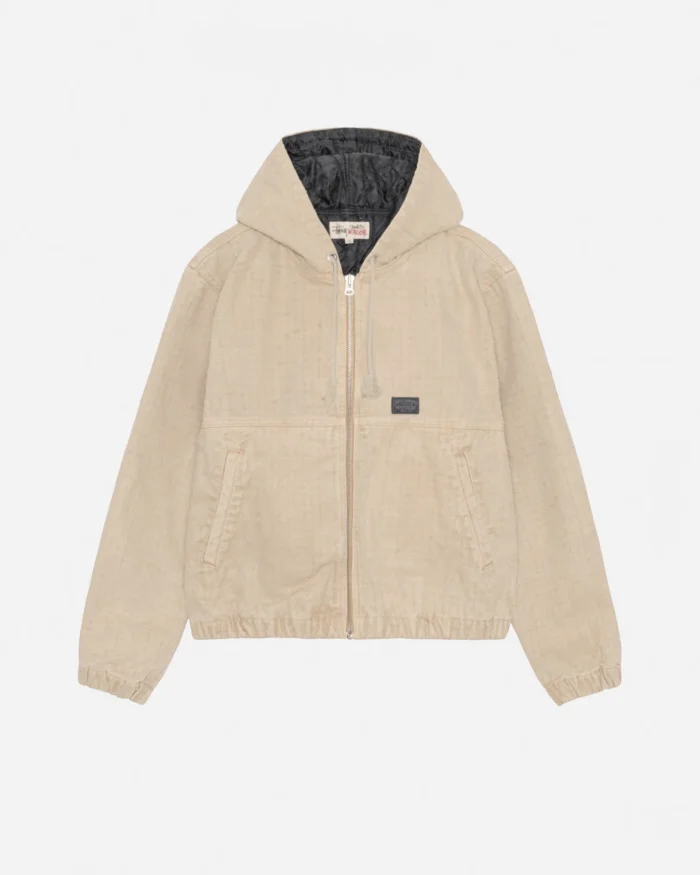 STUSSY WORK JACKET CANVAS NEEDLE PUNCH KHAKI