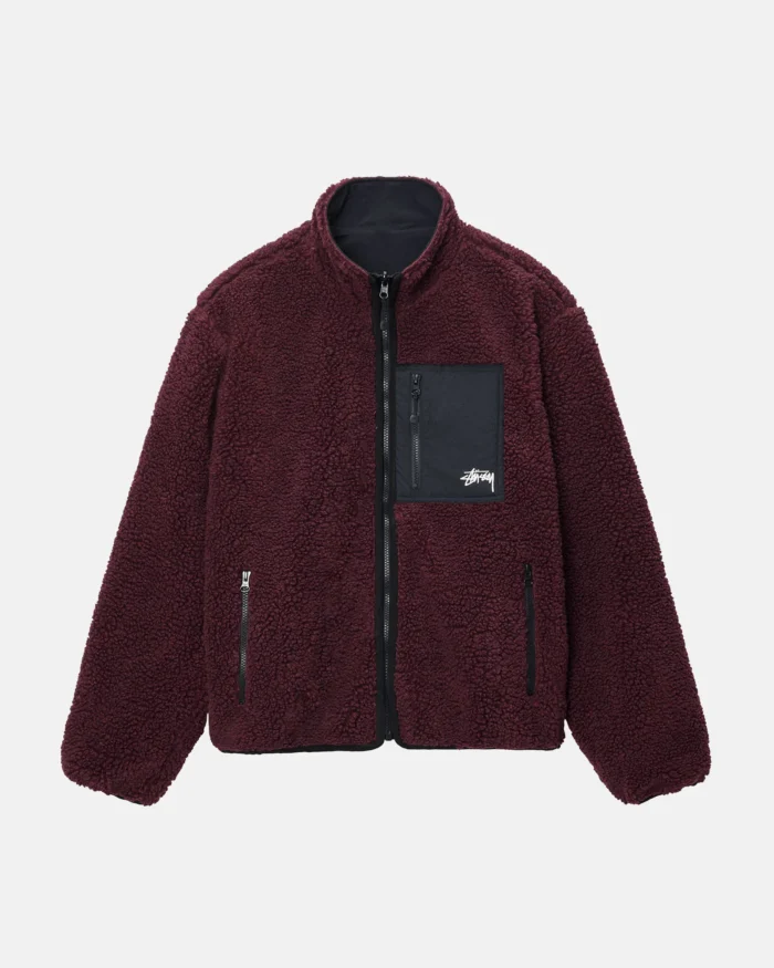 STUSSY SHERPA REVERSIBLE JACKET BURGUNDY