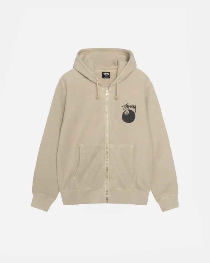 STUSSY 8 BALL ZIP HOODIE PIGMENT DYED KHAKI