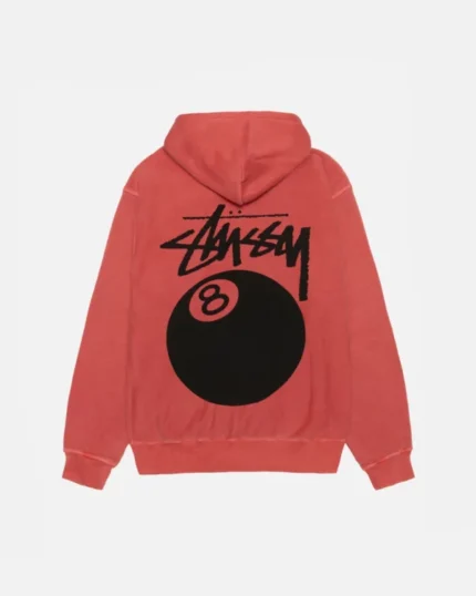 STUSSY 8 BALL HOODIE PIGMENT DYED RED